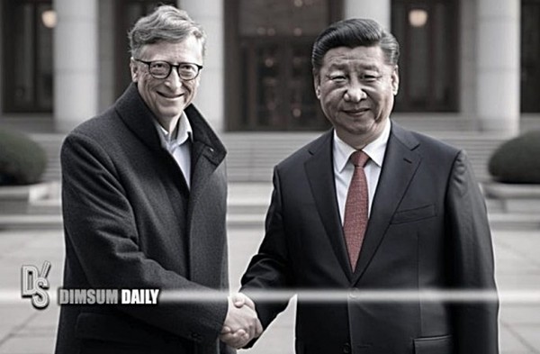 마이크로소프트 창업자 빌 게이츠(왼쪽)와 시진핑 중국 국가주석. 홍콩 딤섬 데일리 이미지 갈무리